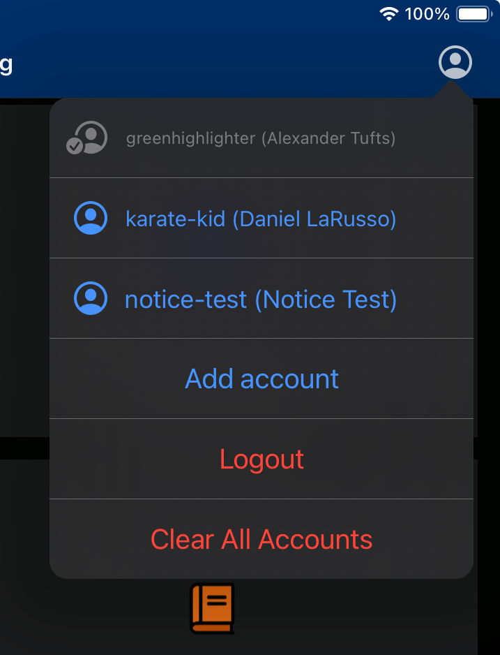 iOS account menu
