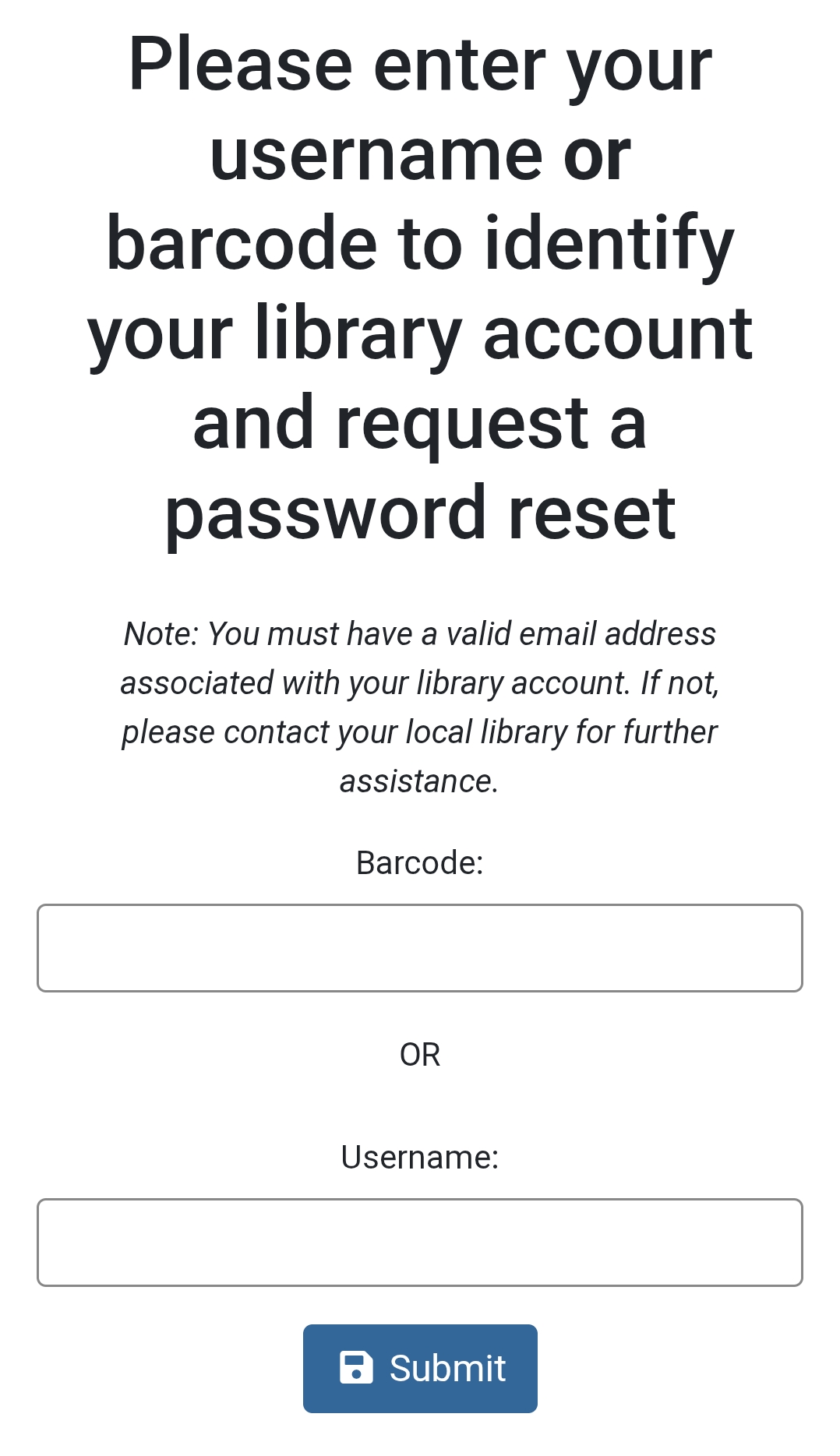 password reset screen