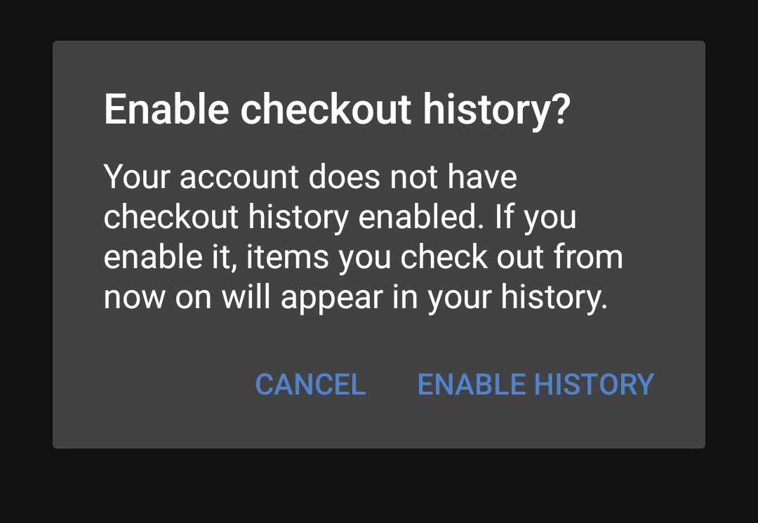 enable checkout history confirmation