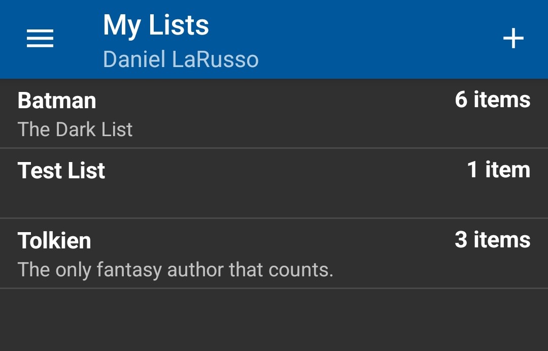 my lists screen