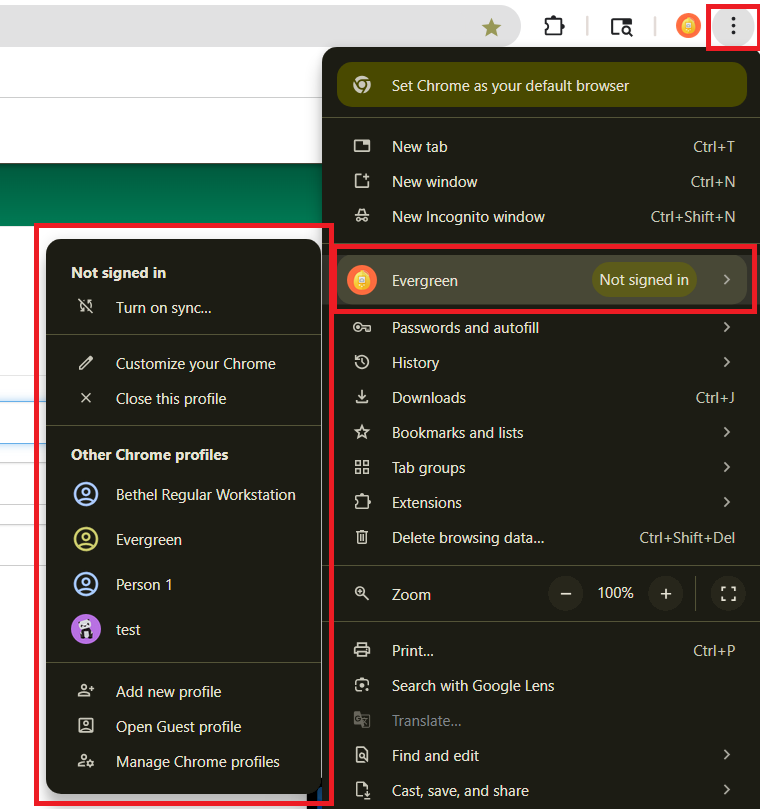 chrome profile browser menu