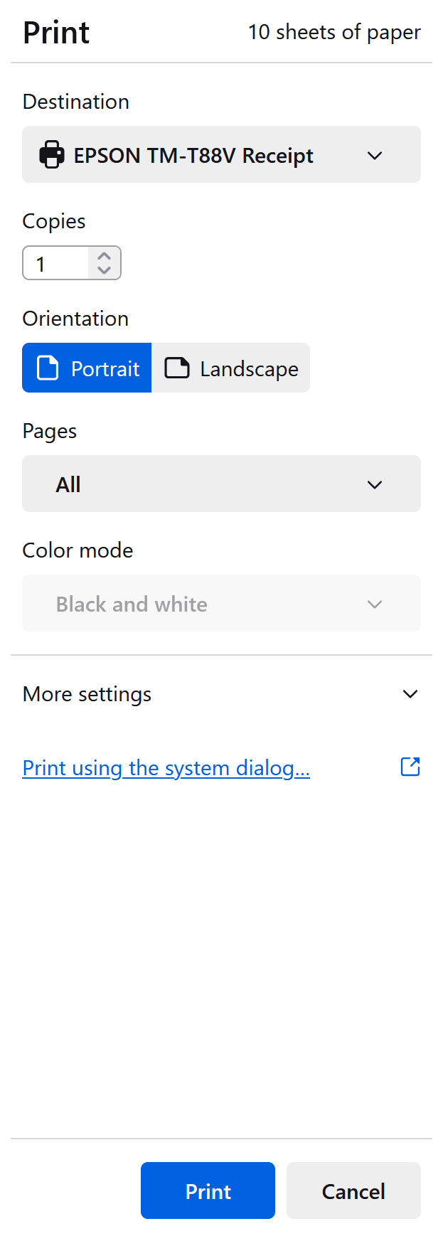 Print Dialog with Destination Options