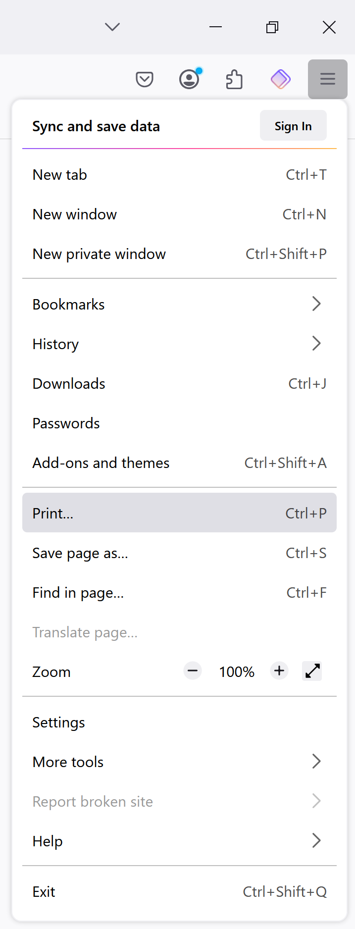 Menu with Print Option