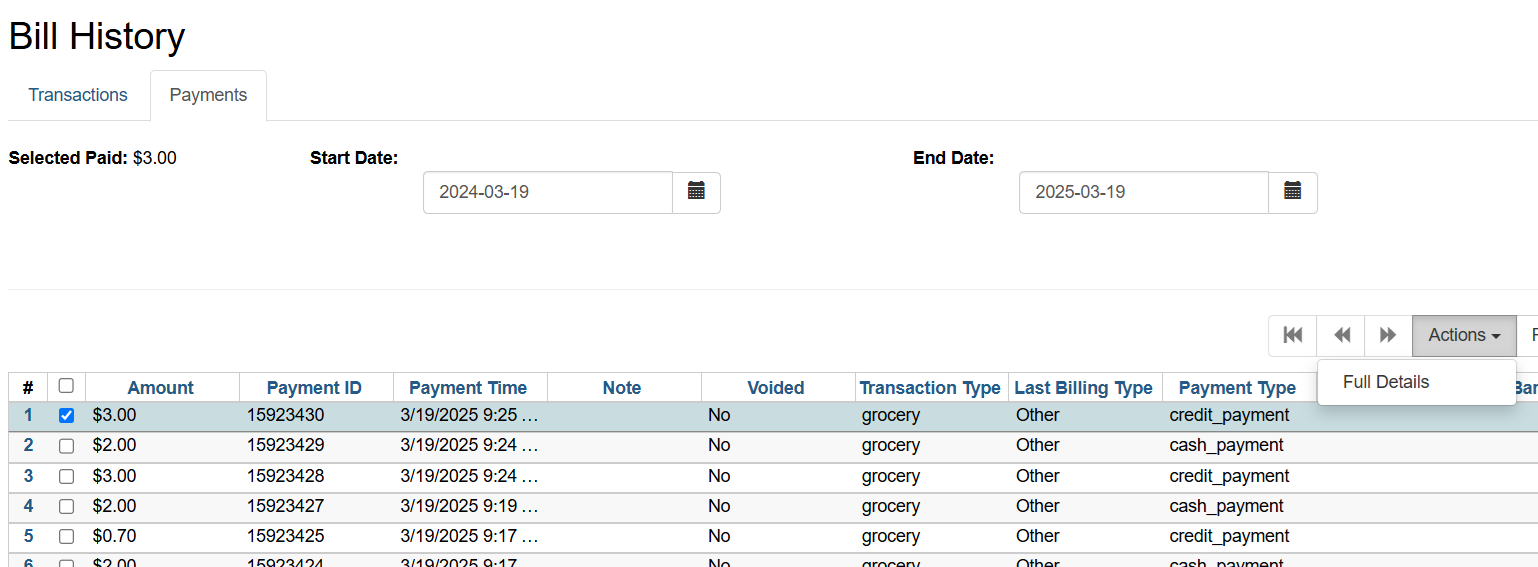 payments full history option