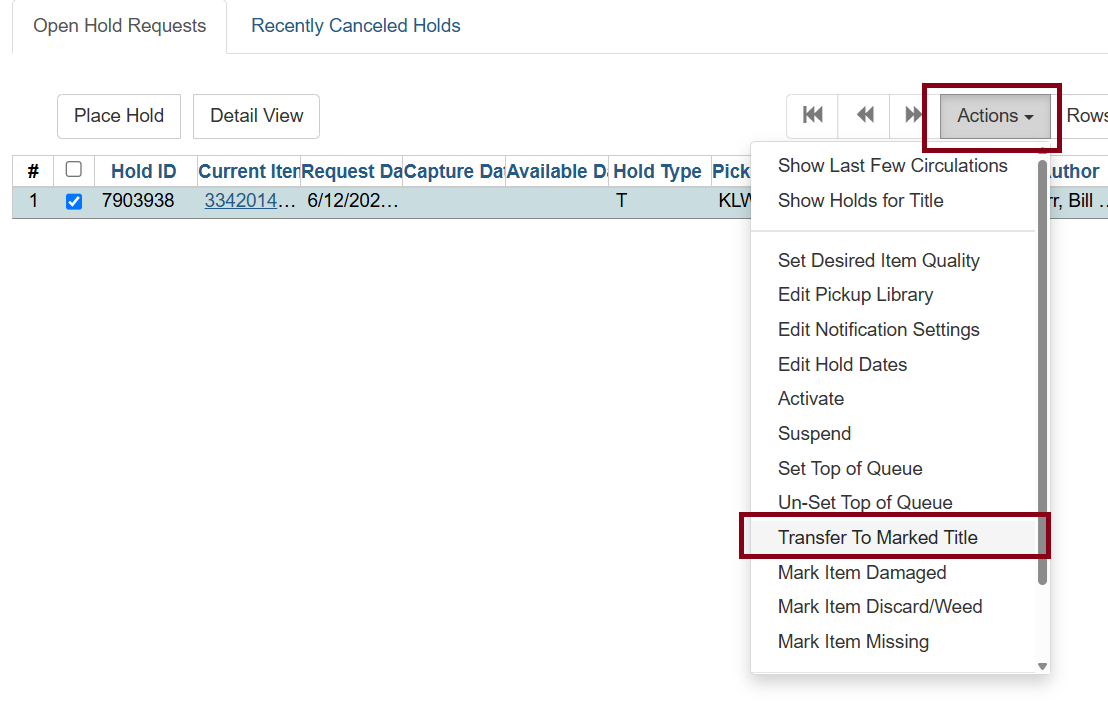 title hold transfer patron holds