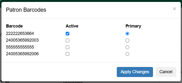 patron barcode history