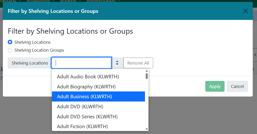 shelving location filter