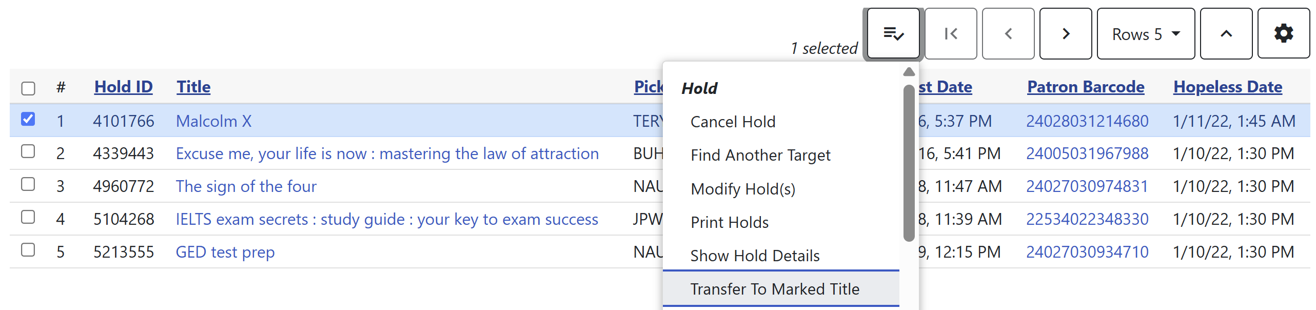Transfer to Marked Title Option