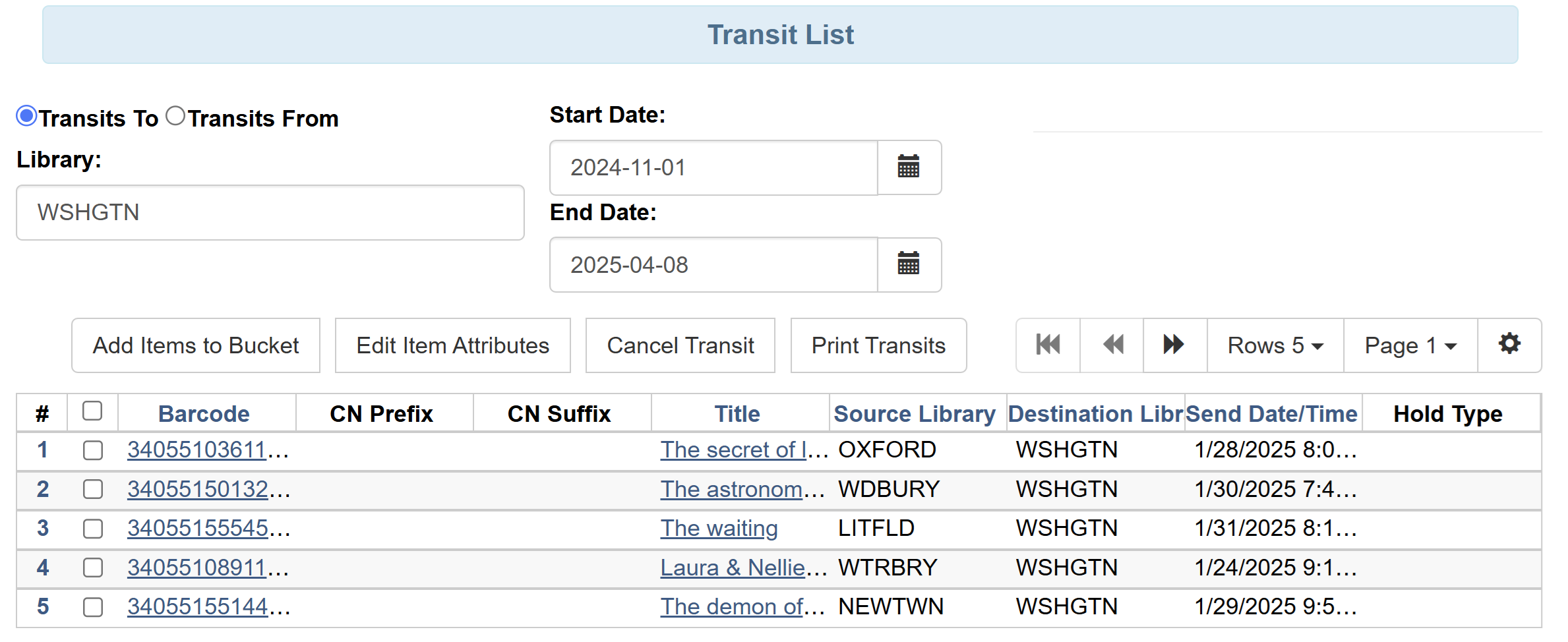 Transit List Configuration
