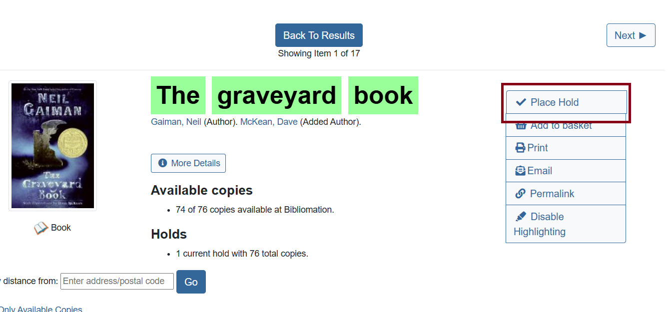 place hold title details