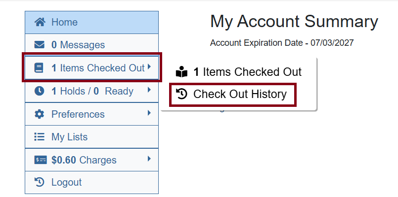 checkout history nav