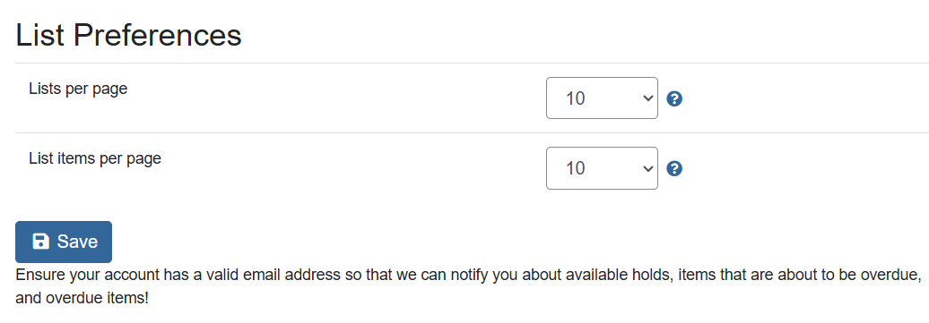 list preference menu