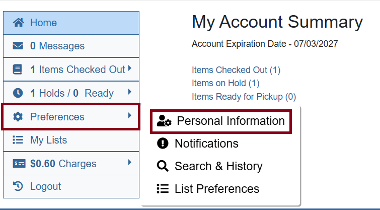 personal info nav