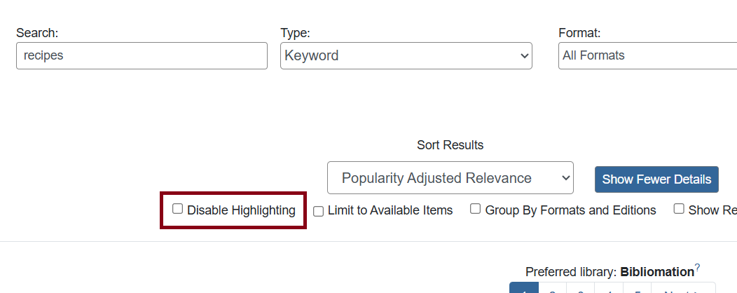 disable highlighting