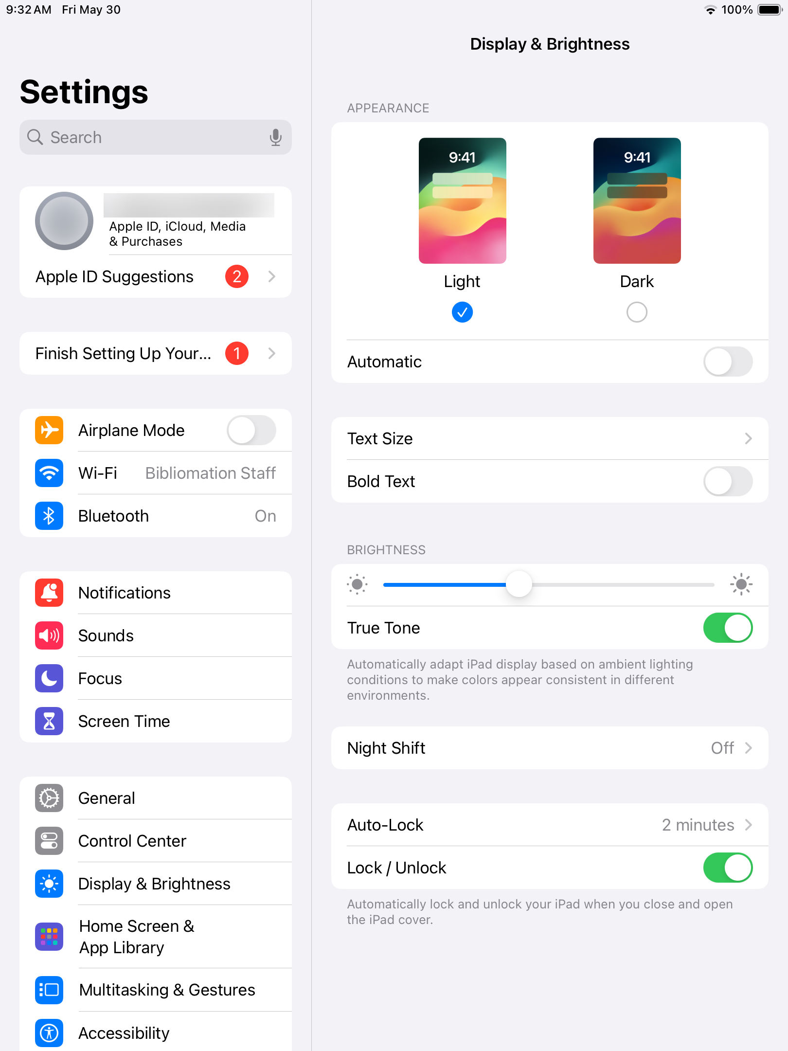 ipad display and brightness settings
