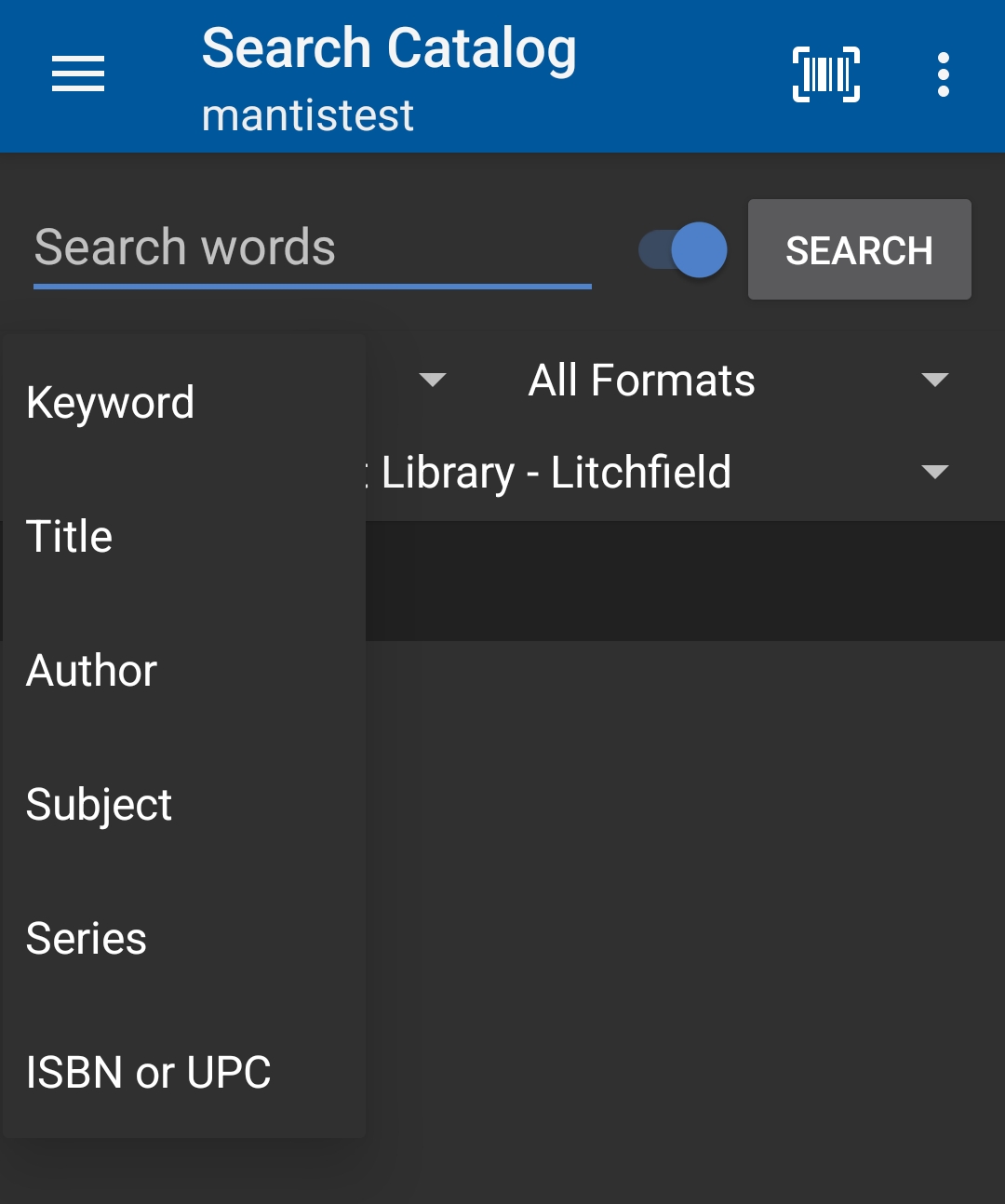 search type dropdown