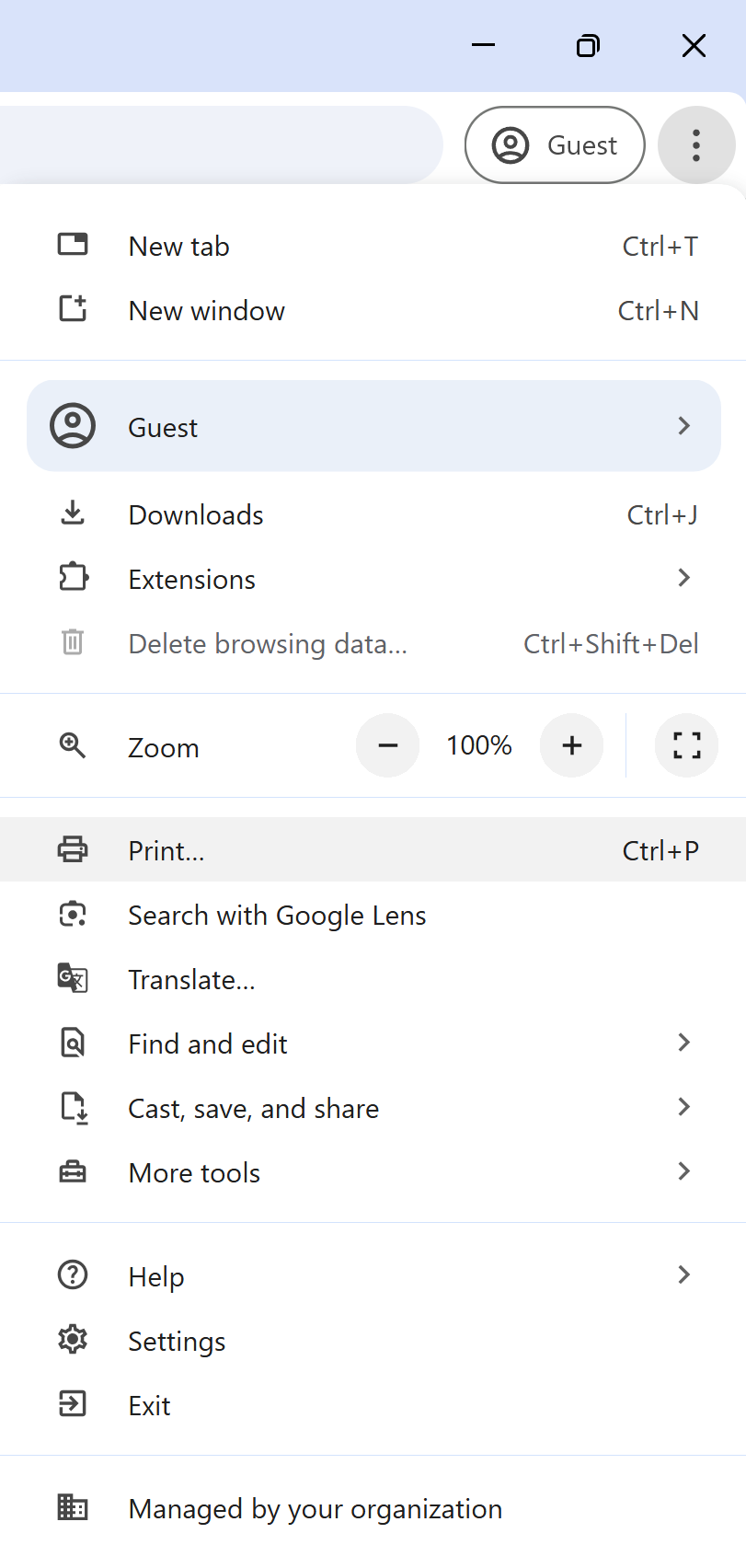 Chrome Menu with Print Option
