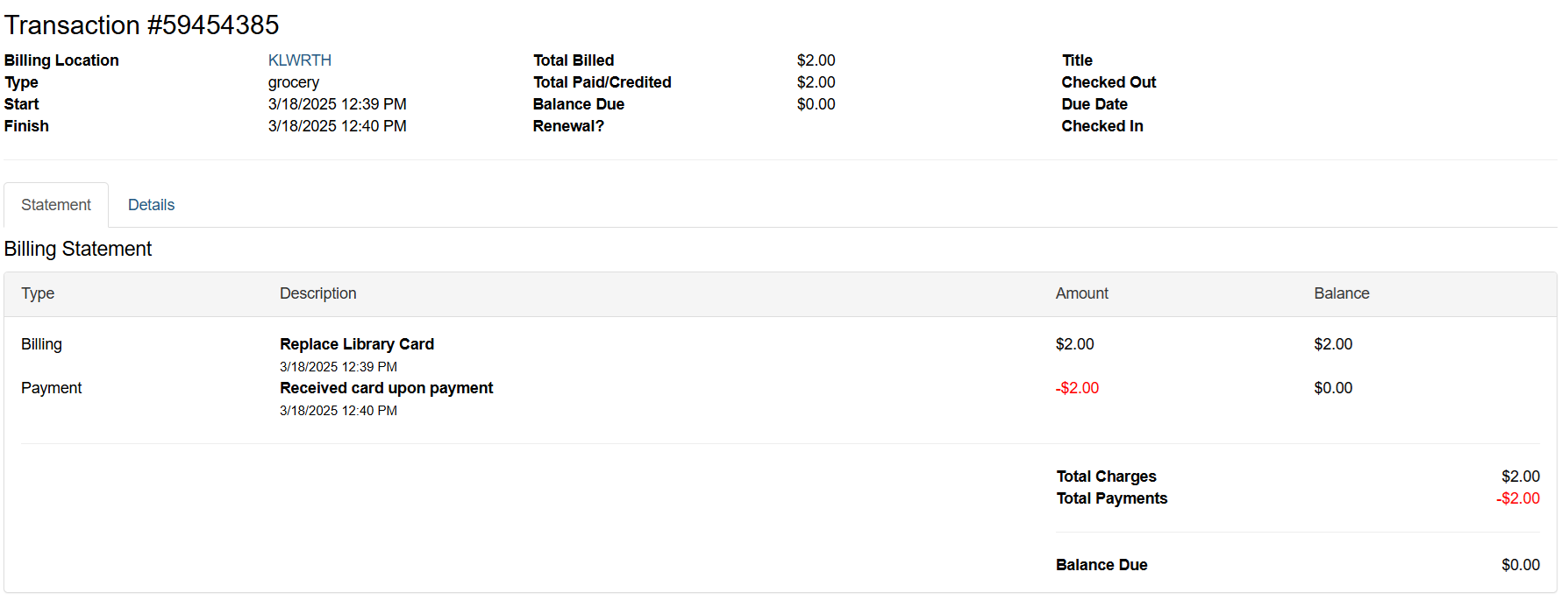 full details payment