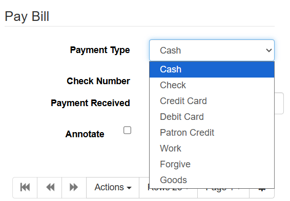 pay bill payment type