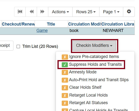 suppress holds transits