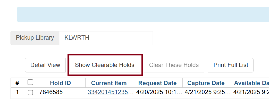 show clearable holds