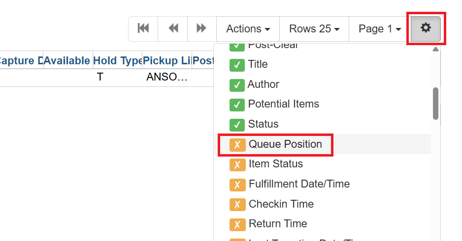 queue position column