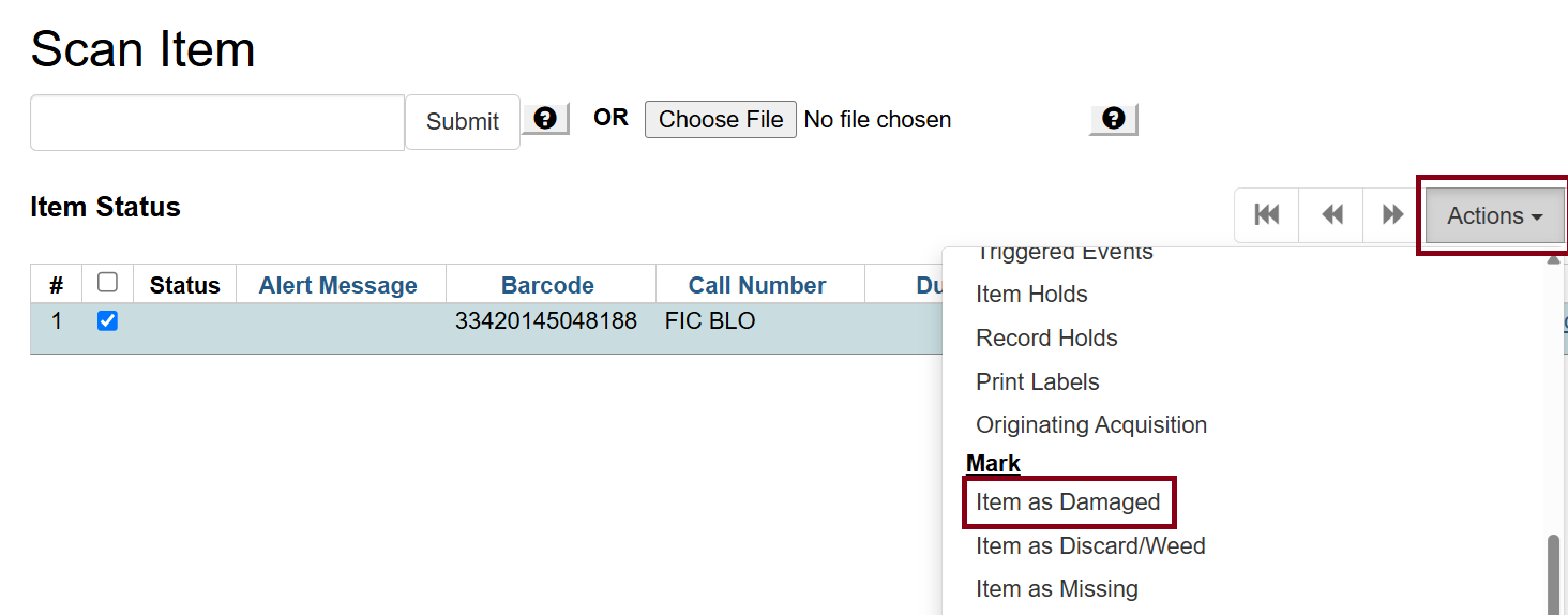item status mark damaged