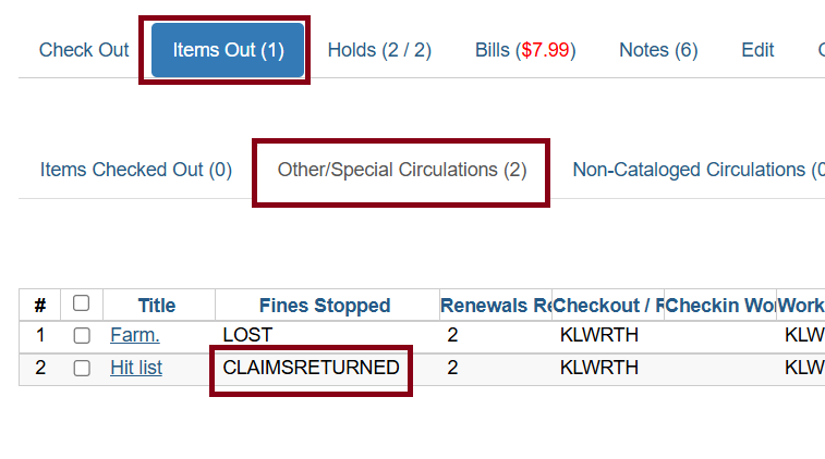 other special claimed returned