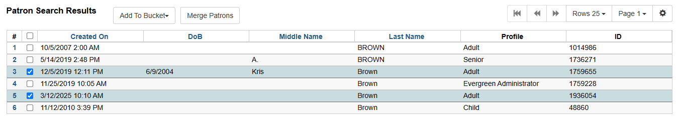 patrons merge select