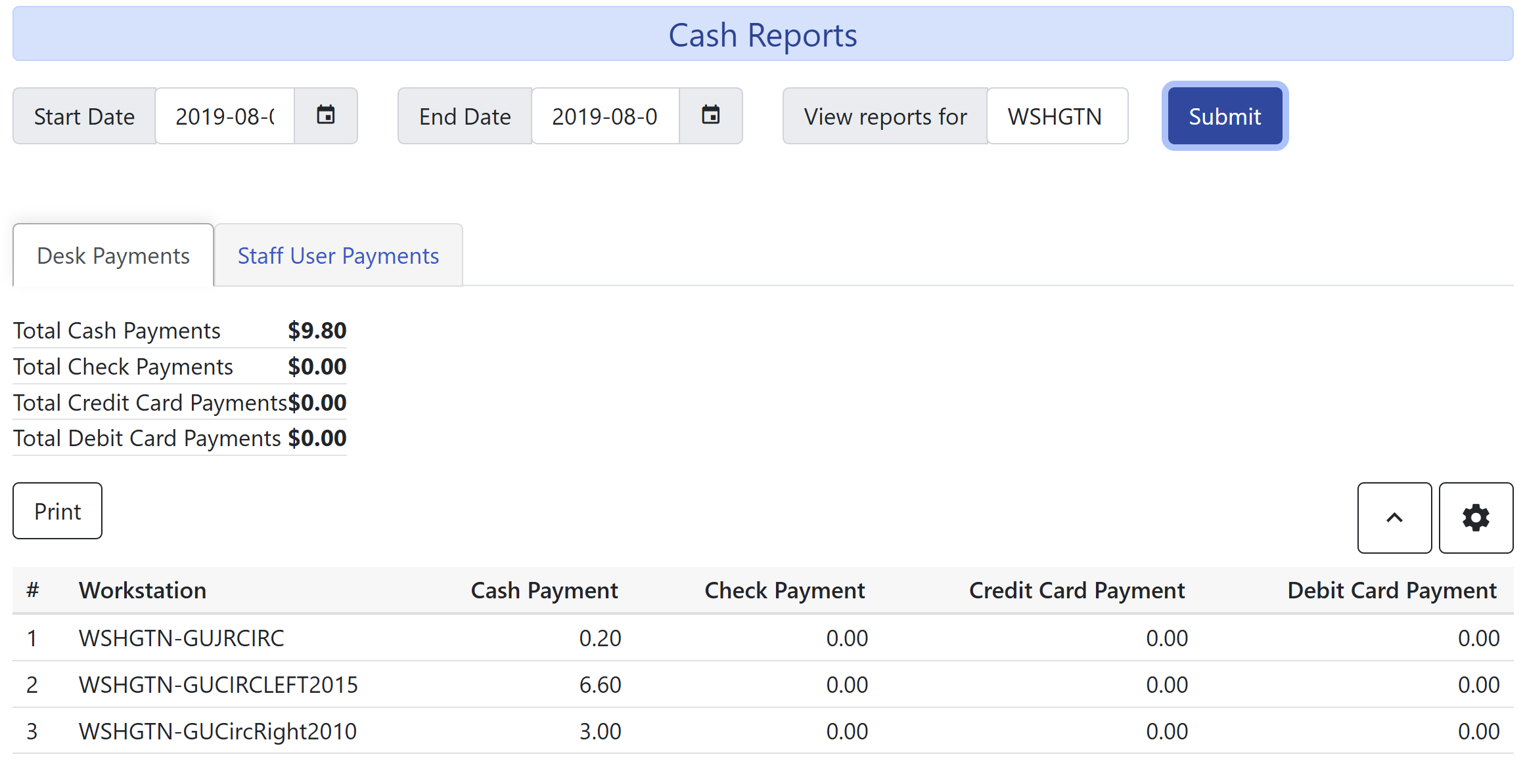 Cash Reports Configuration