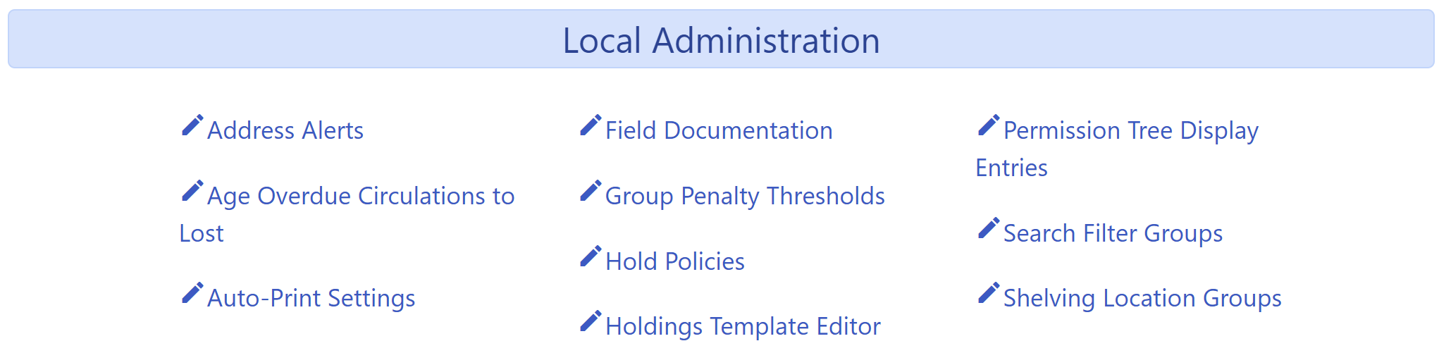 Local Administration Menu