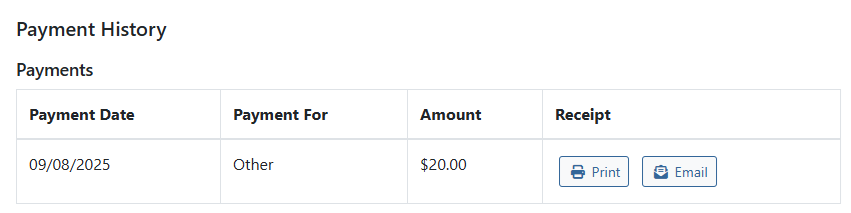 payment history menu
