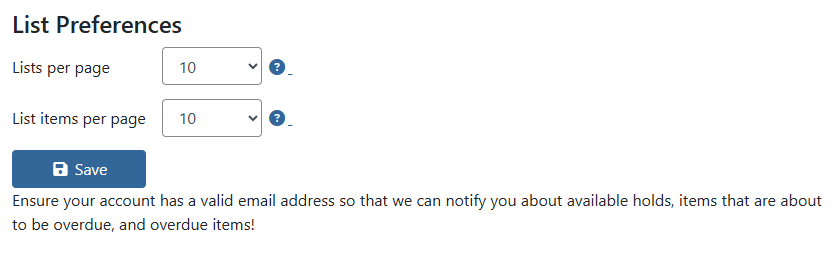 list preference menu