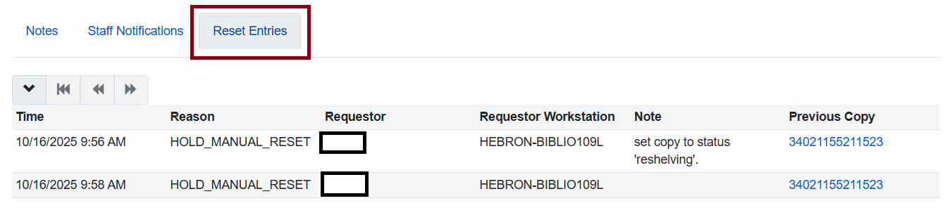 hold reset entries