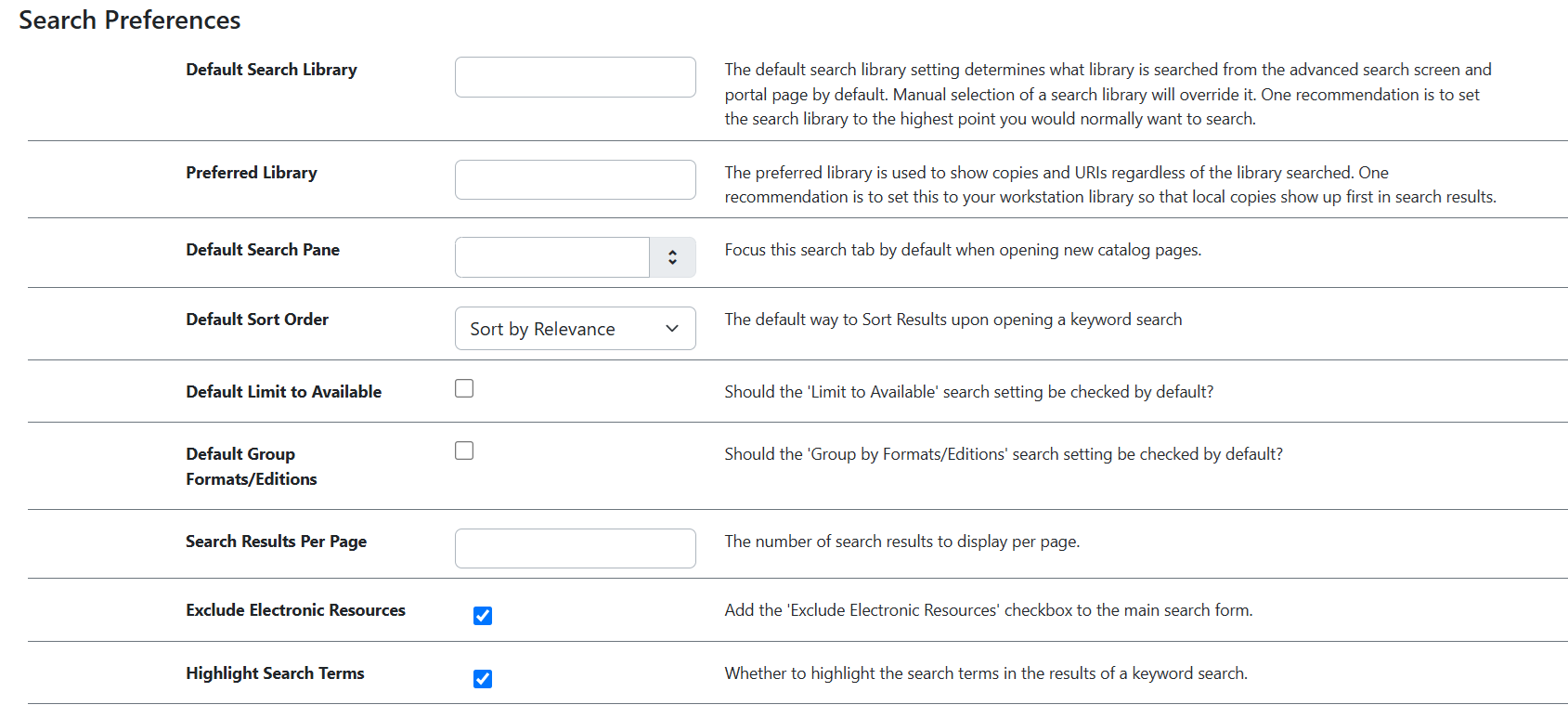 new search prefs