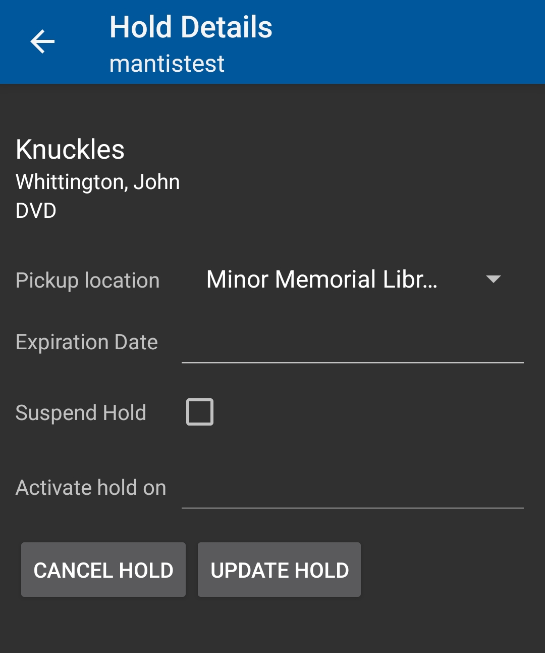 hold details screen