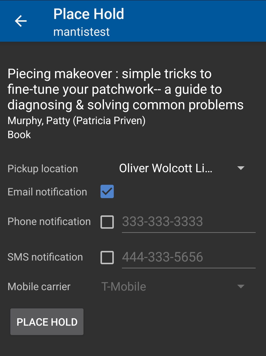 place hold screen