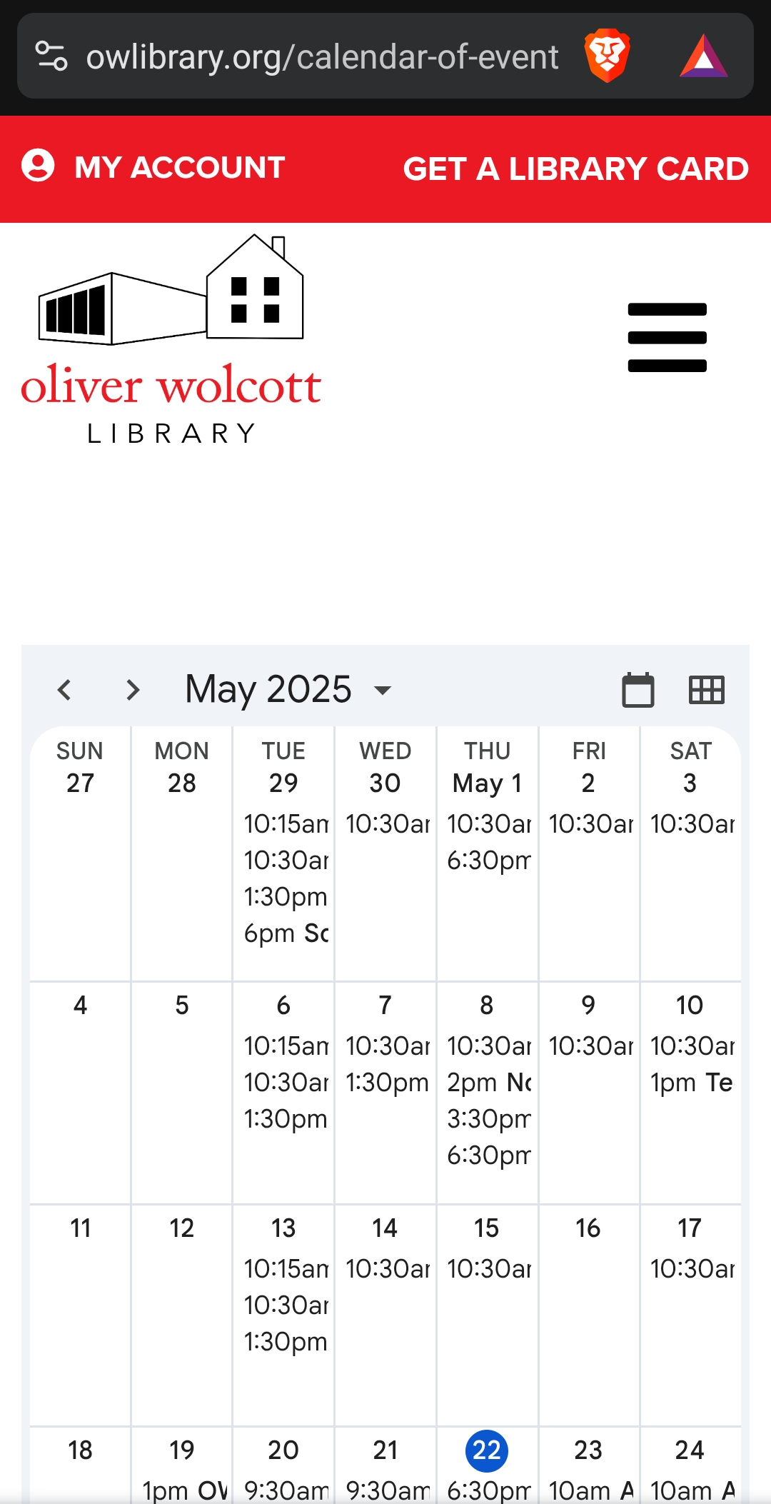 owl event calendar