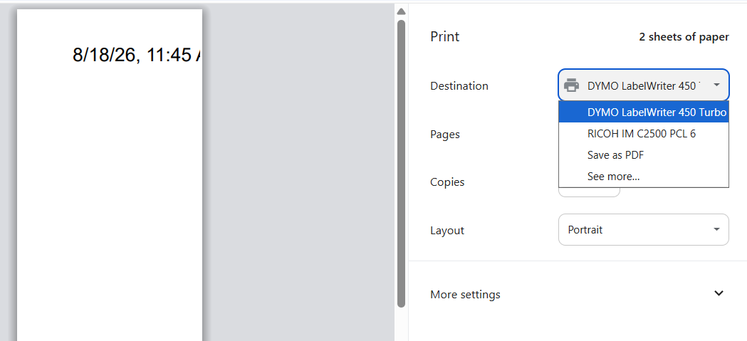 chrome select printer