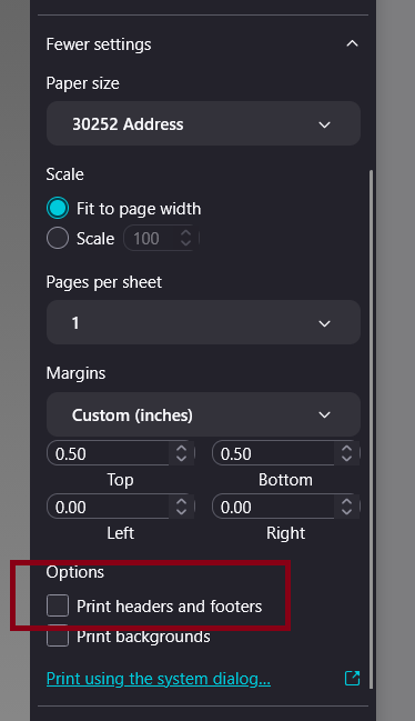 firefox headers footers