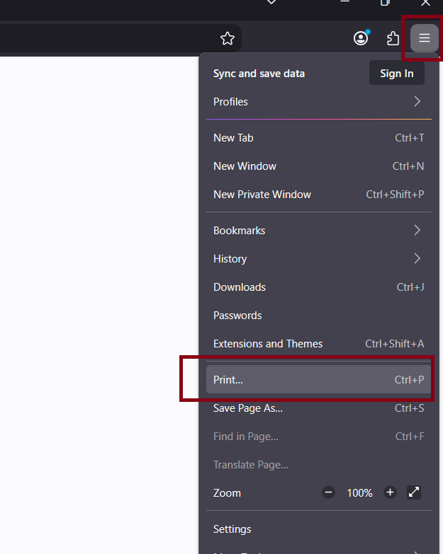 firefox print option