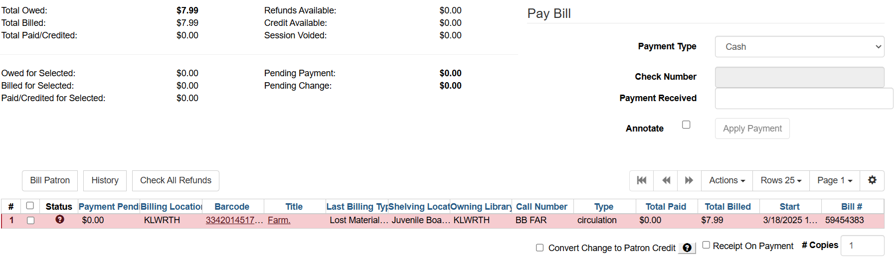 lost item bills