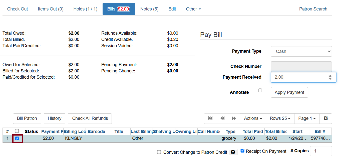 pay bill select