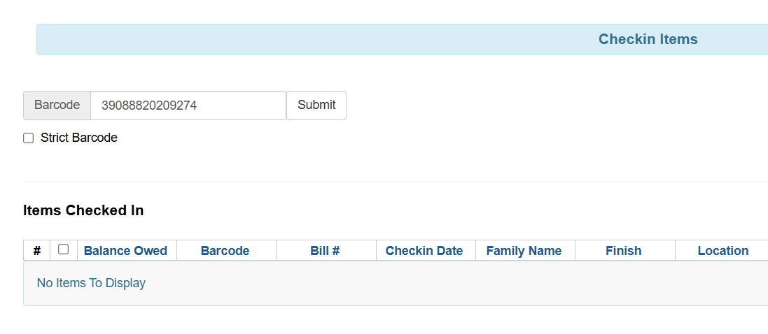 check in screen