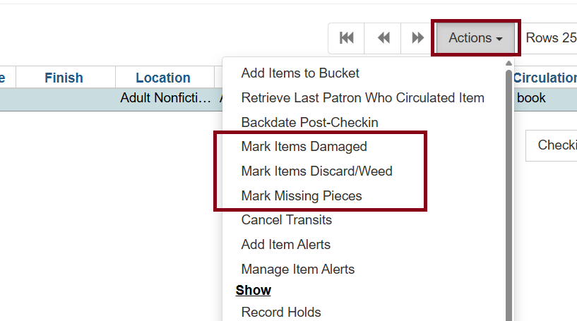 action mark items