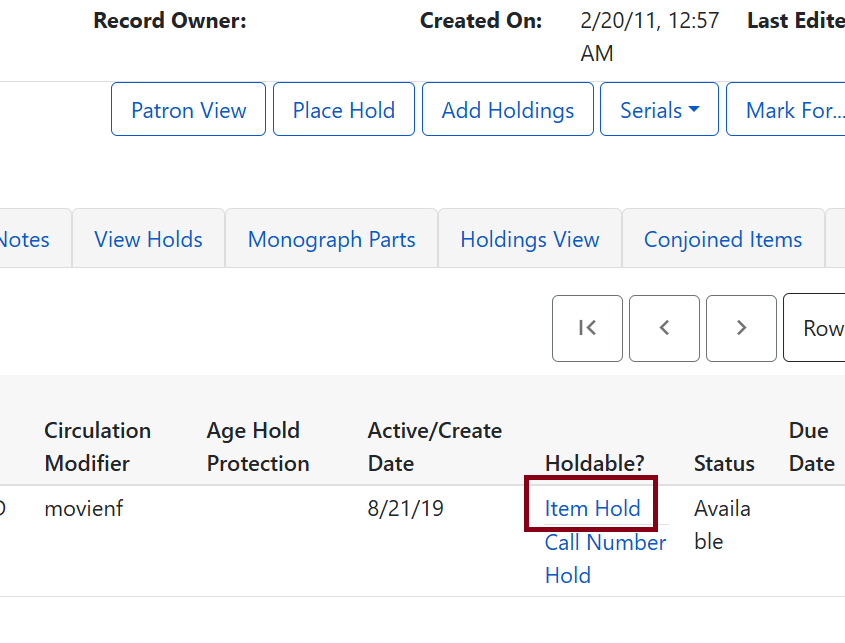 item hold