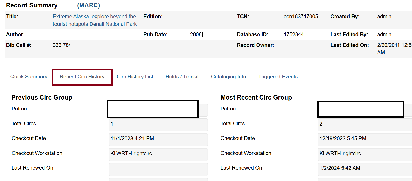recent circ history