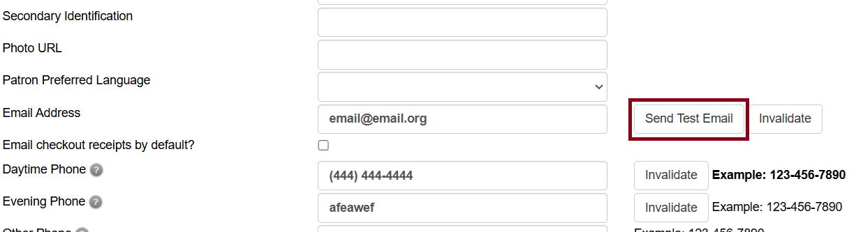 test email button
