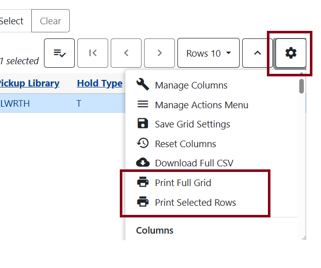 print grid options