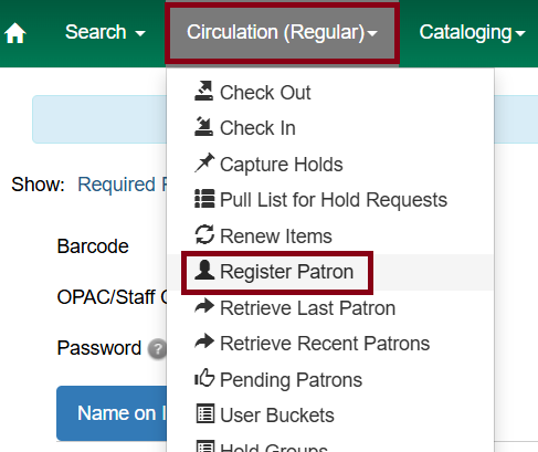 registration menu